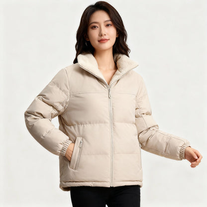 Women's Quilted Jacket with Lining and Pockets - Warm Winter Jacket