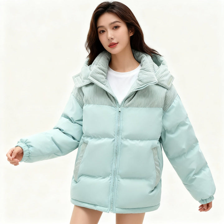 Women's Insulated Puffer Jacket with Cozy Lining and Adjustable Hood System