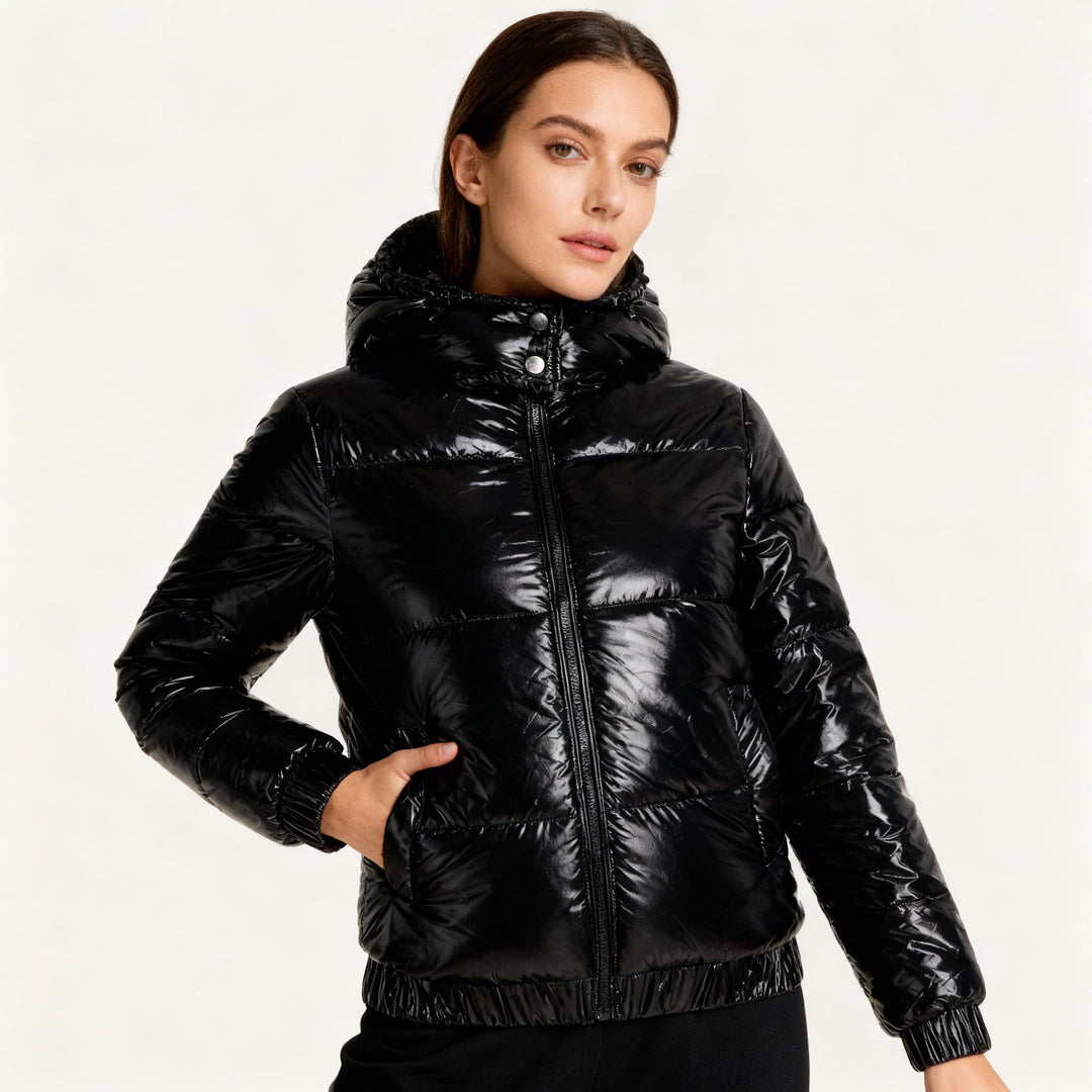 Women's Glossy Winter Jacket with Hood, Water-Repellent & Heat-Insulated