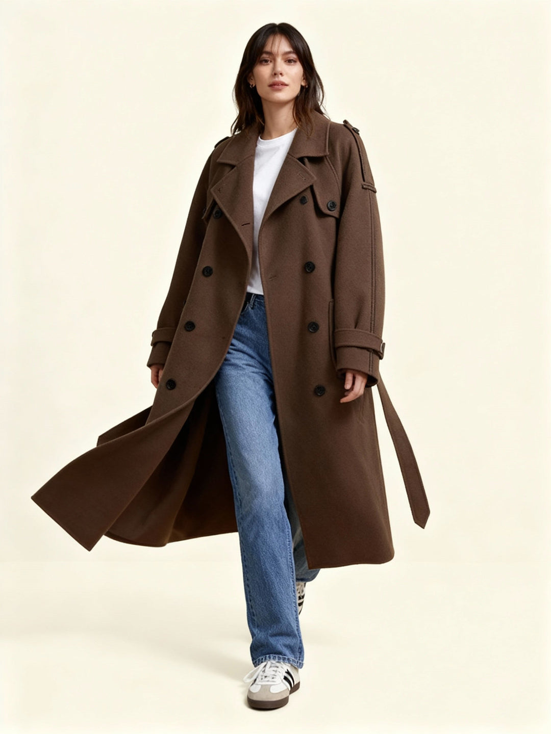 Women's Bouclé Coat with Button Details - Elegant & Timeless
