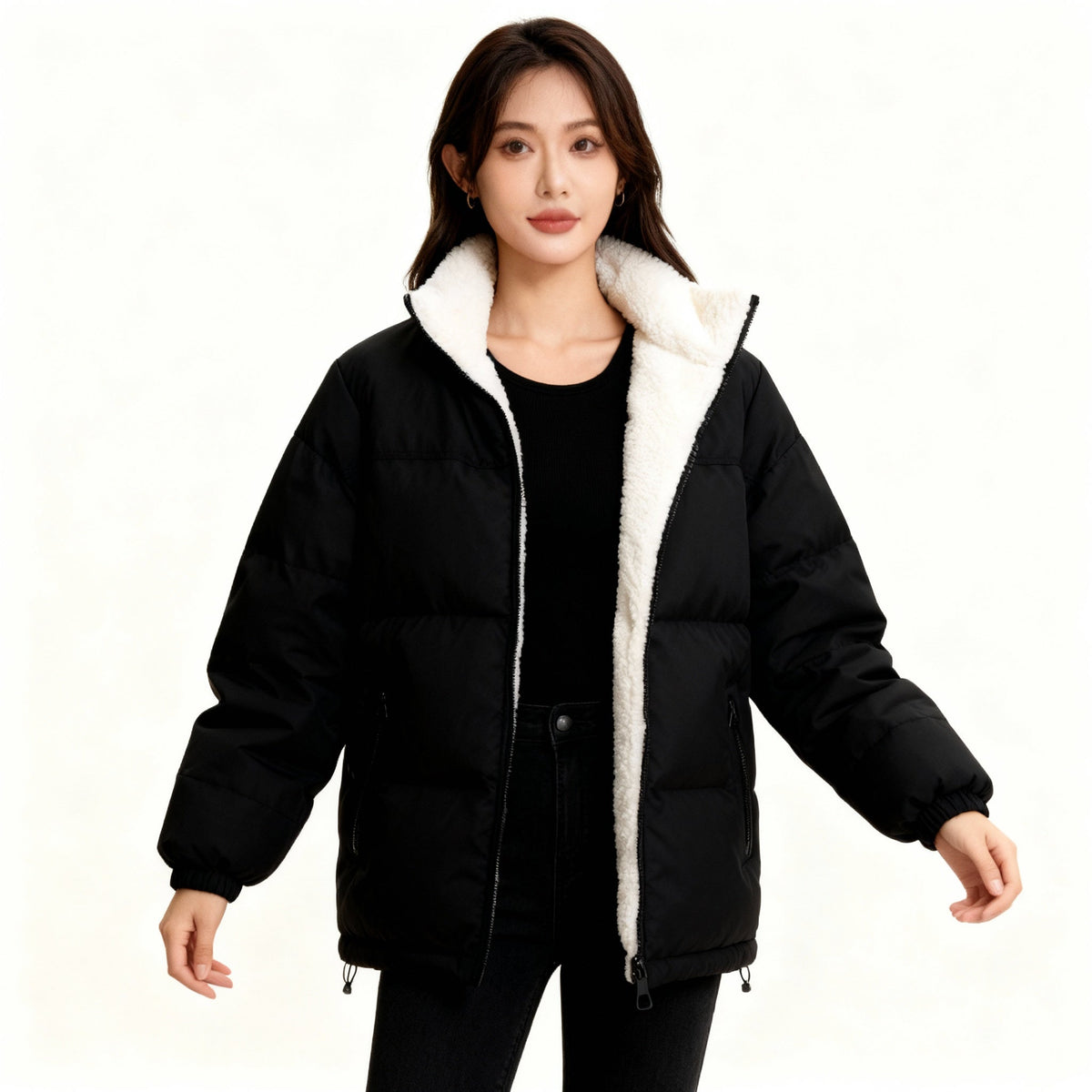 Women's Quilted Jacket with Lining and Pockets - Warm Winter Jacket