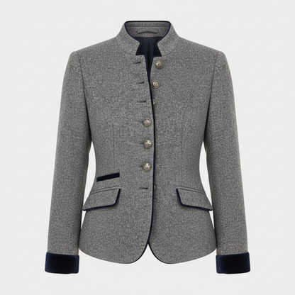 Women's Short Jacket with Multi-Button Placket and Color Accents