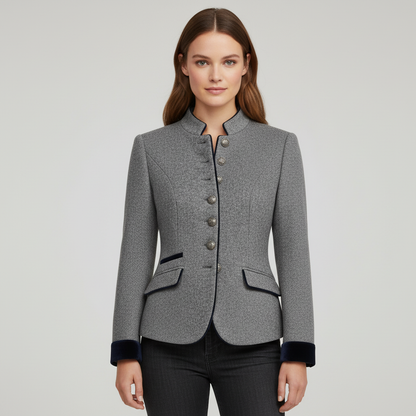 Women's Short Jacket with Multi-Button Placket and Color Accents