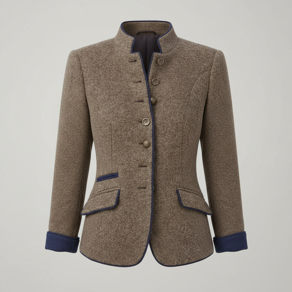 Women's Short Jacket with Multi-Button Placket and Color Accents