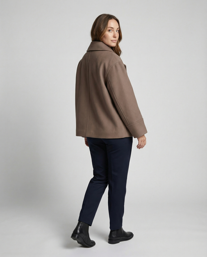 Women's Fashionable Cropped Jacket with High Collar and Double Button Placket