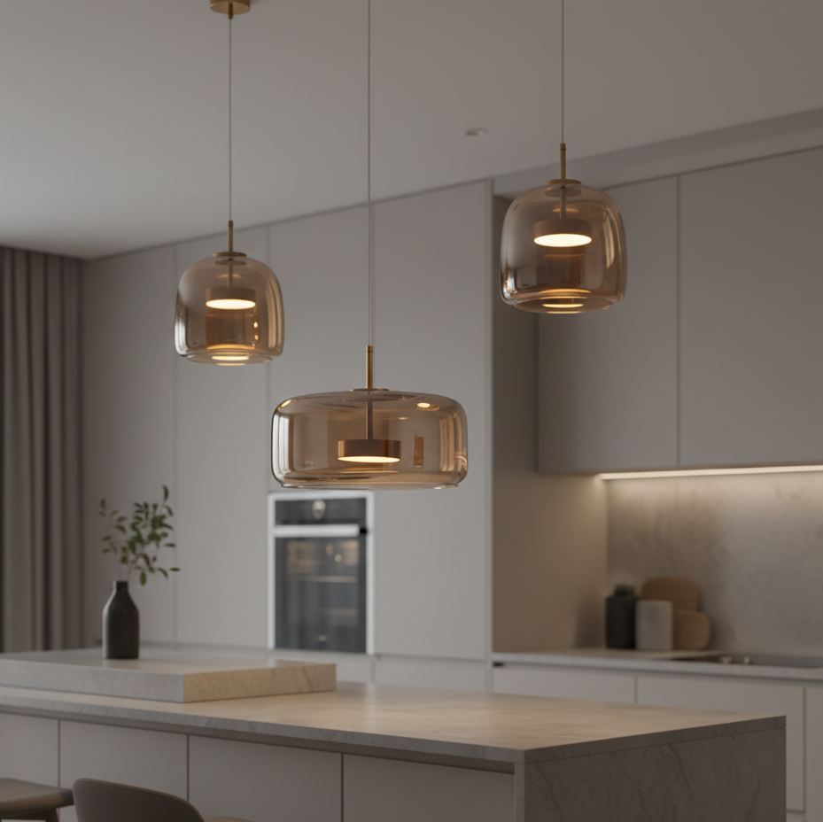 Kiki's Way | Växa Amber Glass Pendant Light – Gold Metal