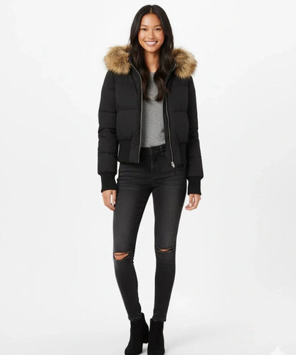 Women's Quilted Winter Jacket with Warm & Detachable Hood