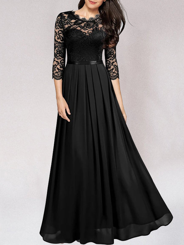 Long, Elegant Bridesmaid Dress in Flowing Lace