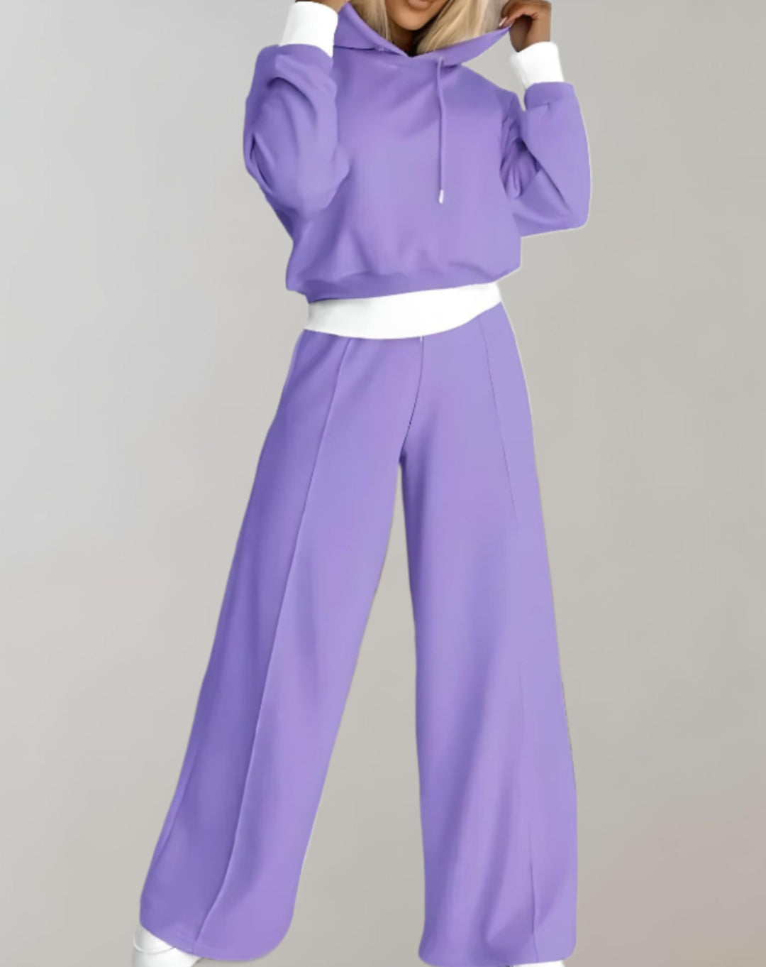 Set of a Two-Tone Hoodie and Wide-Leg Pants