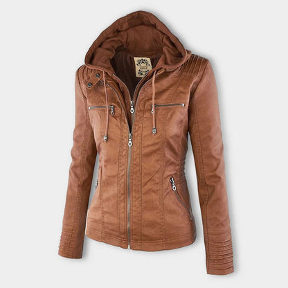 Weatherproof Women's Faux Leather Jacket with Hood