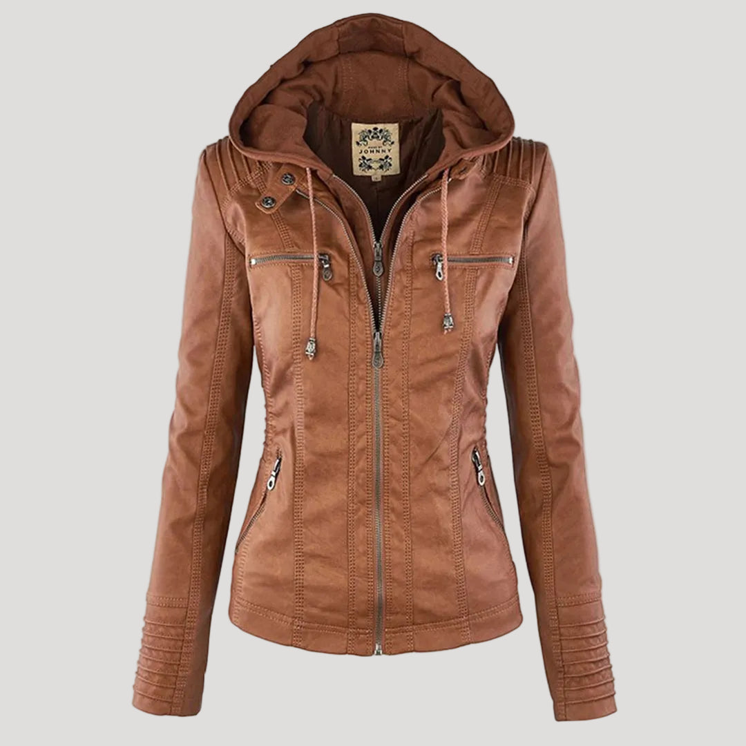 Weatherproof Women's Faux Leather Jacket with Hood