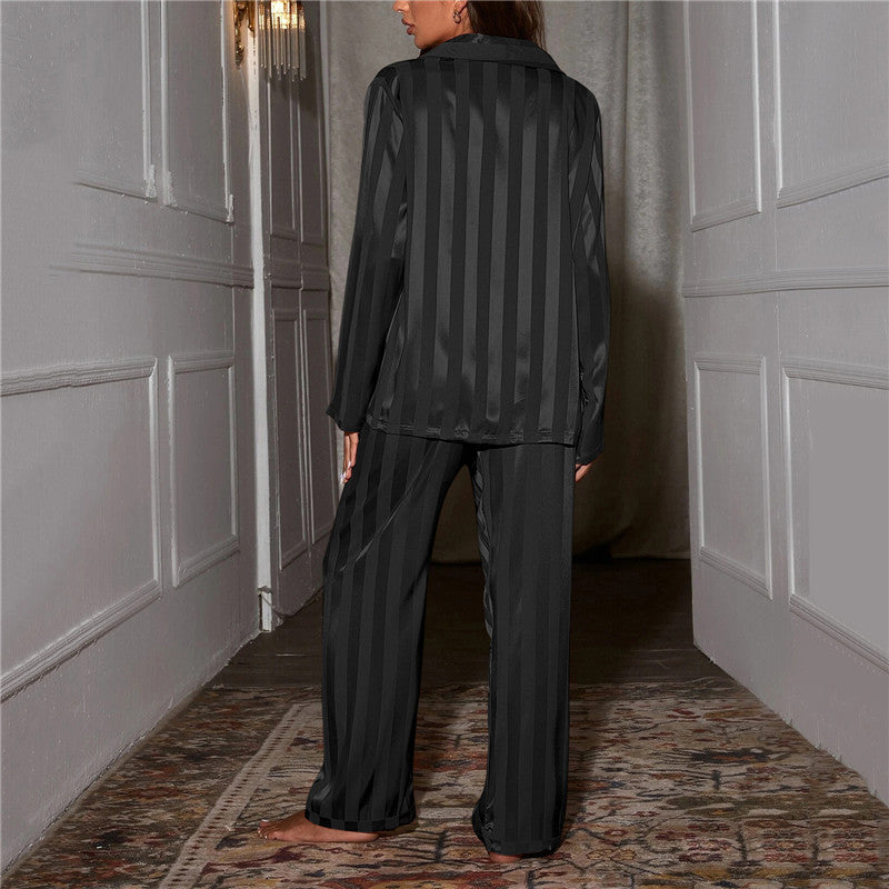 Women's Pajama Set in Satin Look with Striped Pattern