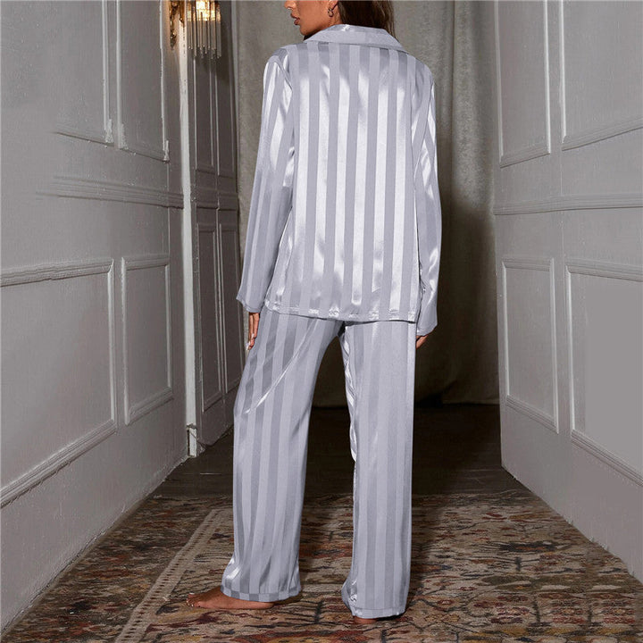 Women's Pajama Set in Satin Look with Striped Pattern