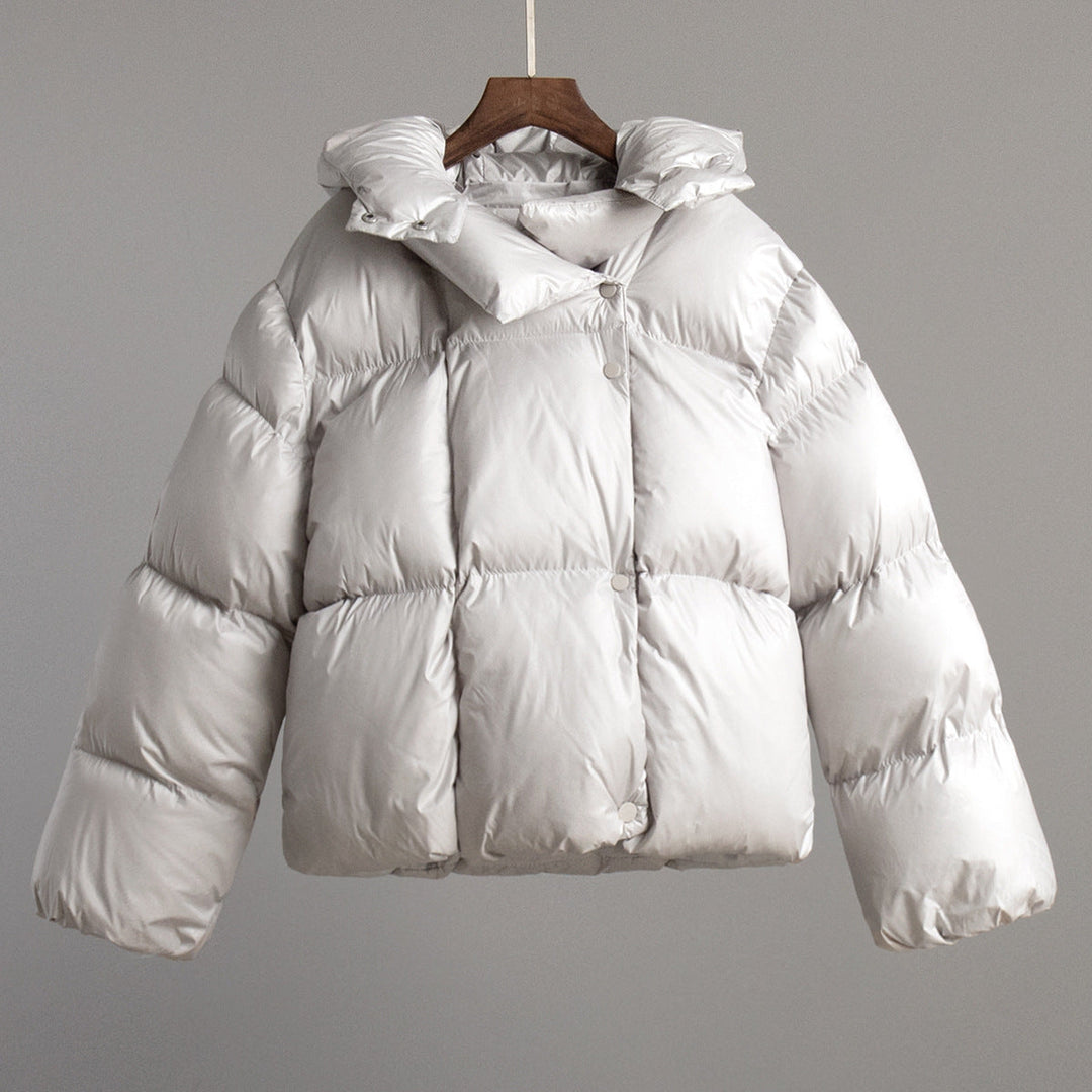 Women's Down Coat with Hood & Cropped Cut