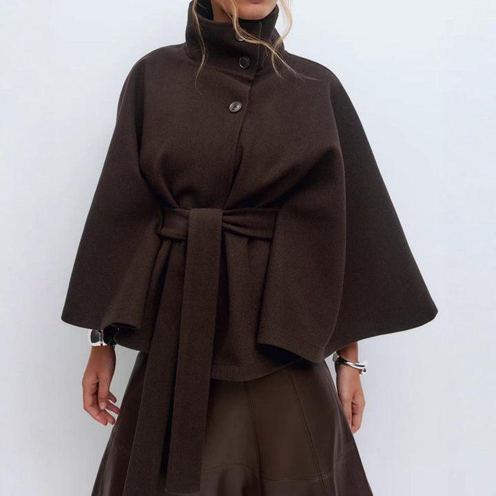 Women's Wrap Jacket with Elegant Stand-Up Collar and Wide-Cut Sleeves