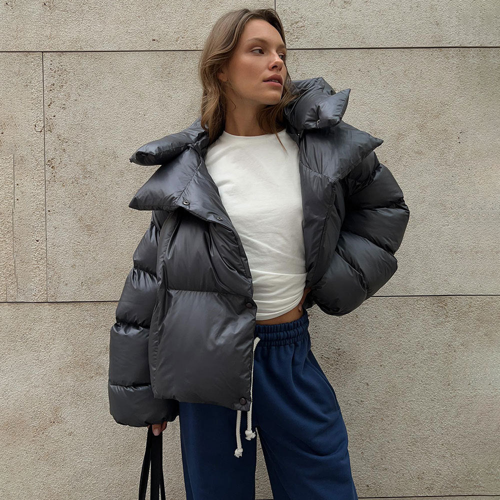 Women's Down Coat with Hood & Cropped Cut