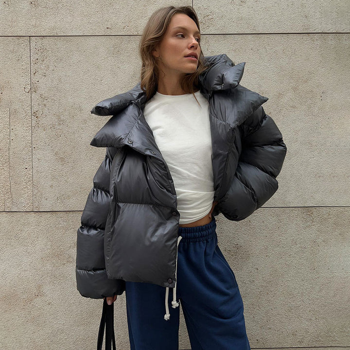 Women's Down Coat with Hood & Cropped Cut