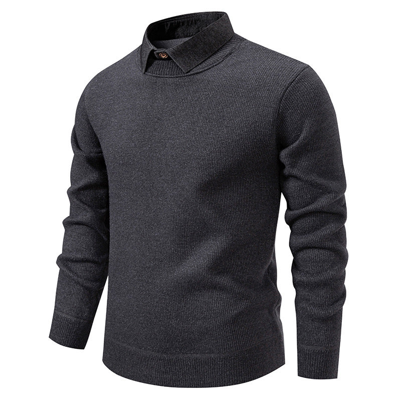Men's Knit Sweater with Contrast Collar