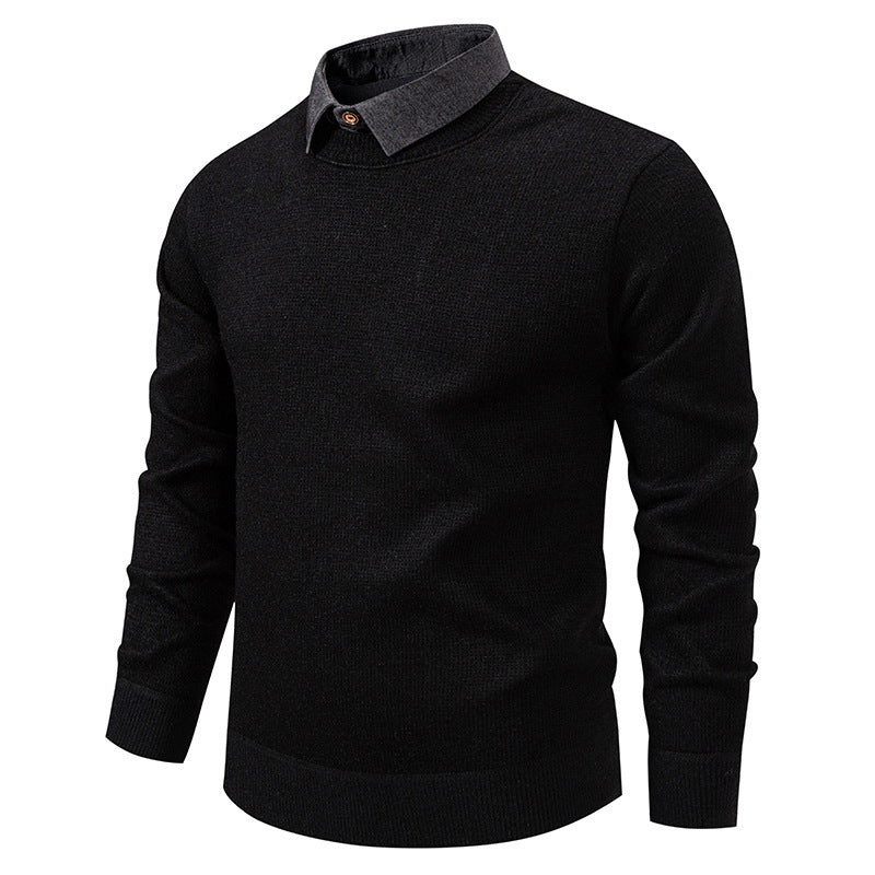 Men's Knit Sweater with Contrast Collar