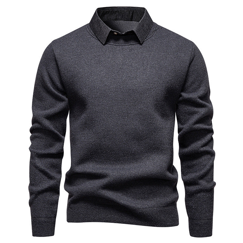 Men's Knit Sweater with Contrast Collar