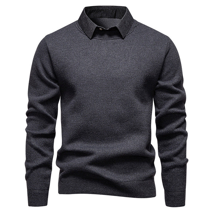 Men's Knit Sweater with Contrast Collar