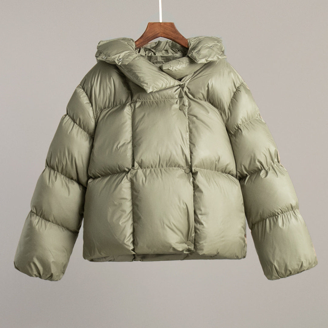 Women's Down Coat with Hood & Cropped Cut