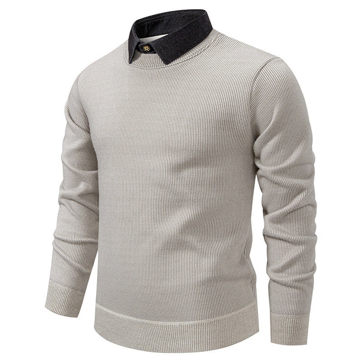 Men's Knit Sweater with Contrast Collar