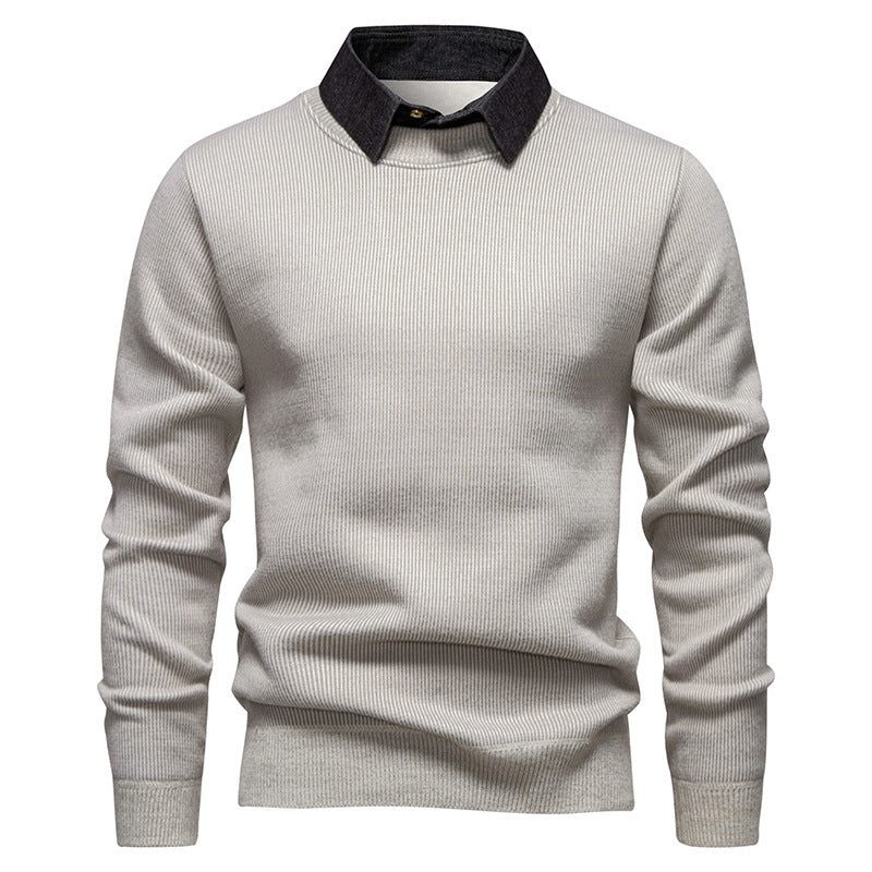 Men's Knit Sweater with Contrast Collar