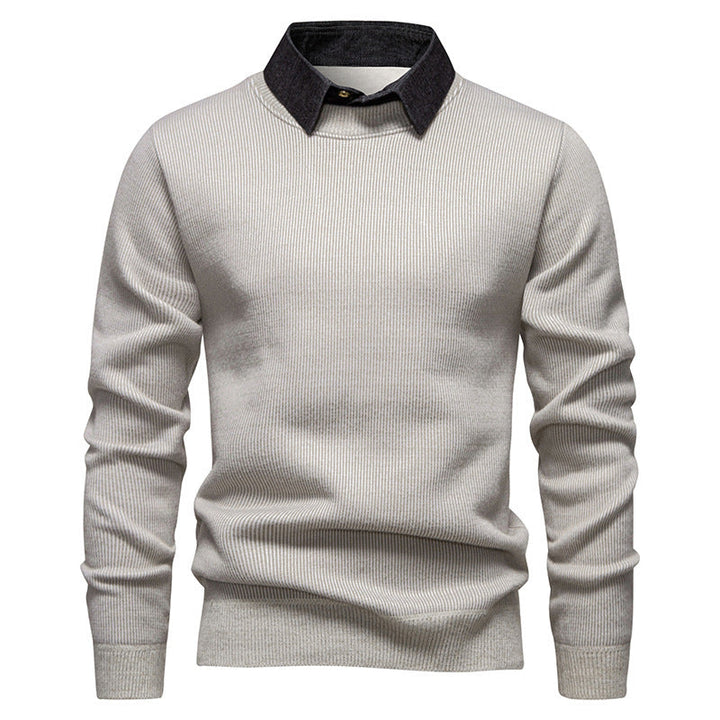 Men's Knit Sweater with Contrast Collar