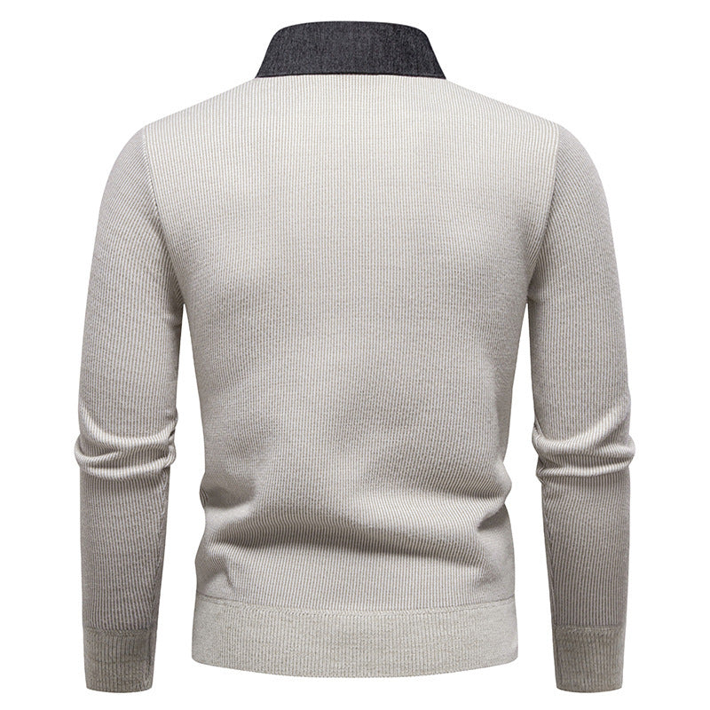 Men's Knit Sweater with Contrast Collar