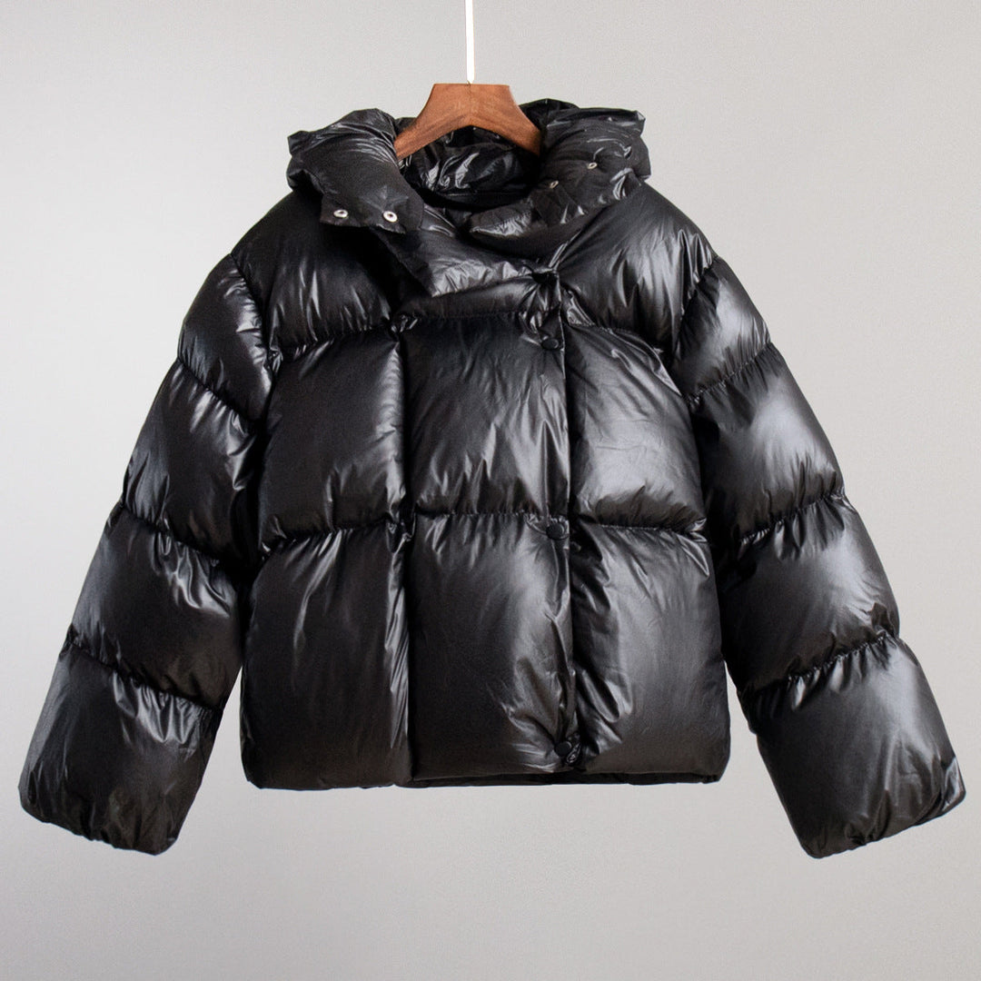 Women's Down Coat with Hood & Cropped Cut