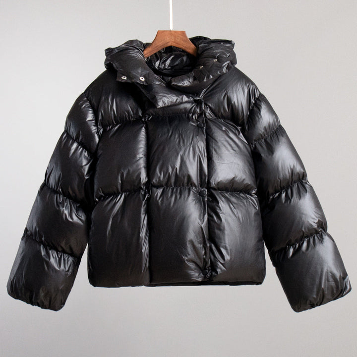 Women's Down Coat with Hood & Cropped Cut