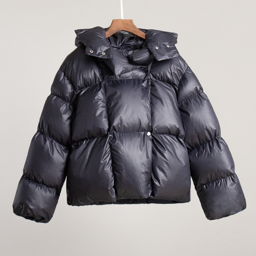 Women's Down Coat with Hood & Cropped Cut