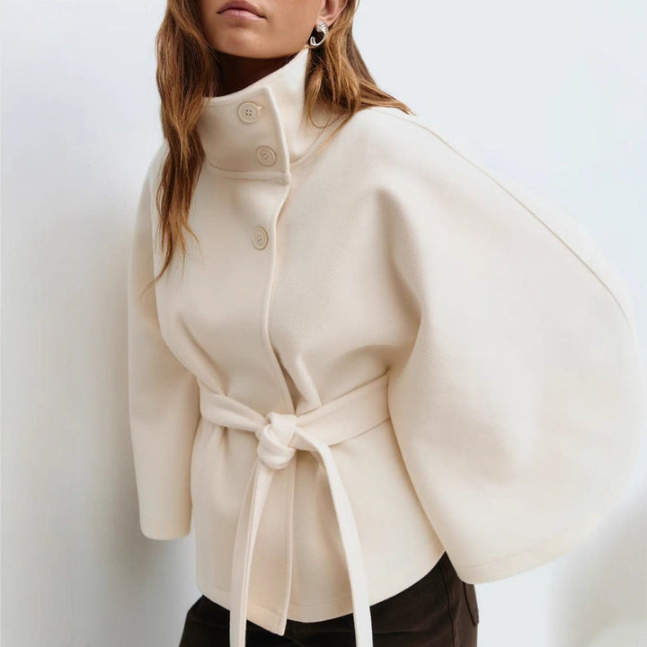 Women's Wrap Jacket with Elegant Stand-Up Collar and Wide-Cut Sleeves