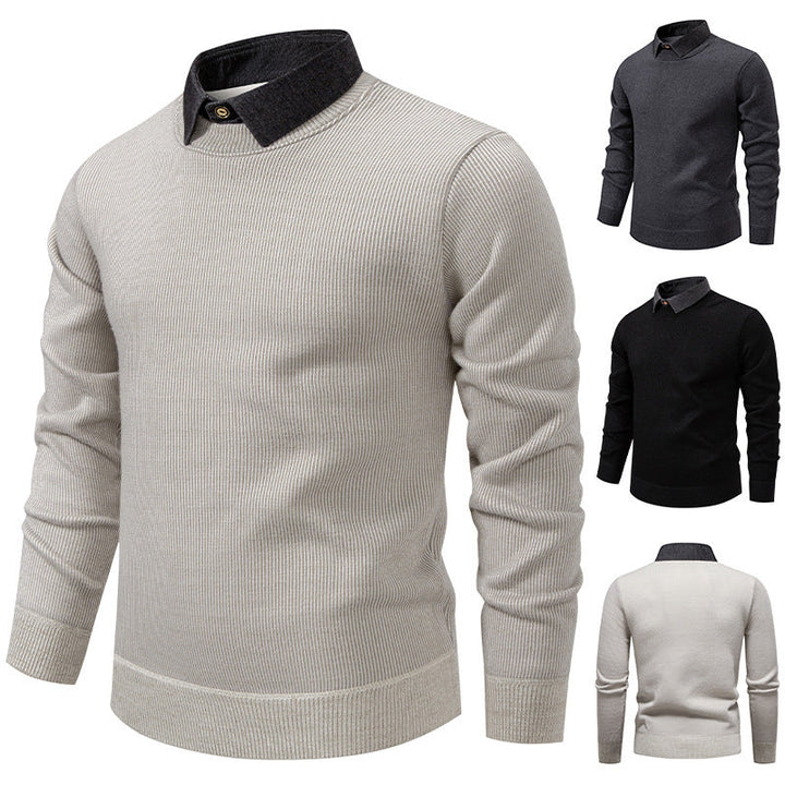 Men's Knit Sweater with Contrast Collar