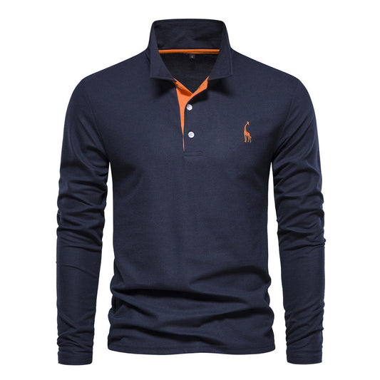 Men's Long-Sleeve Polo Shirt with Modern Collar and Breathable Cotton Quality
