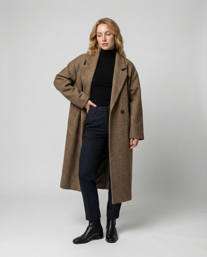 Women's Elegant Oversized Wool Coat with Pockets & Comfort