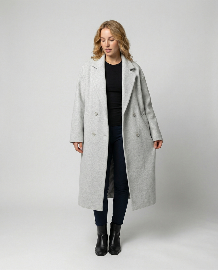 Women's Elegant Oversized Wool Coat with Pockets & Comfort
