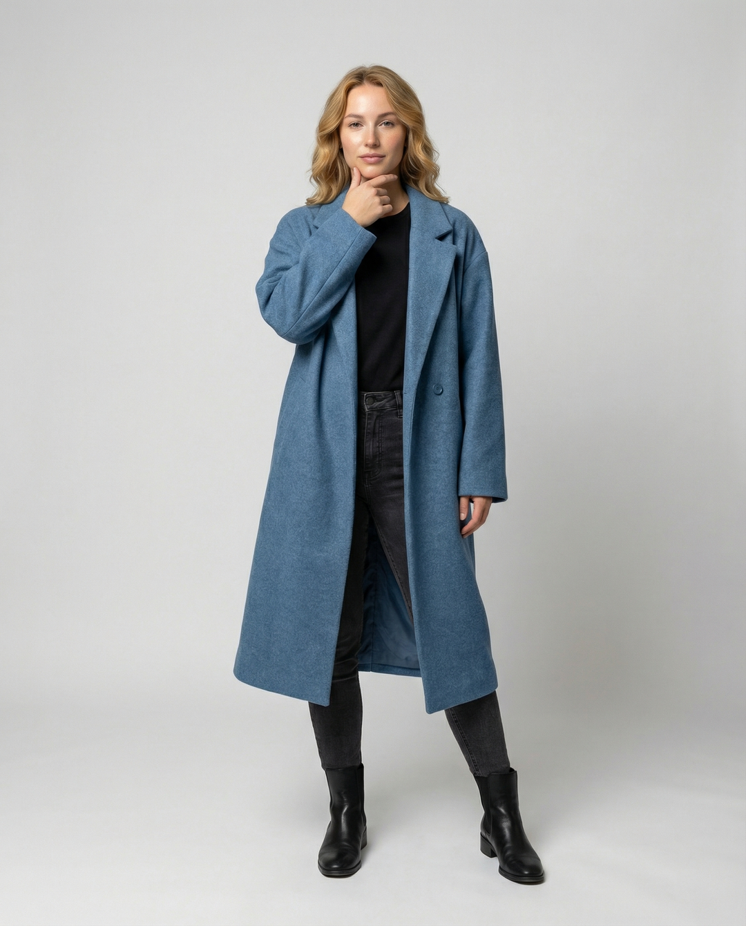 Women's Elegant Oversized Wool Coat with Pockets & Comfort
