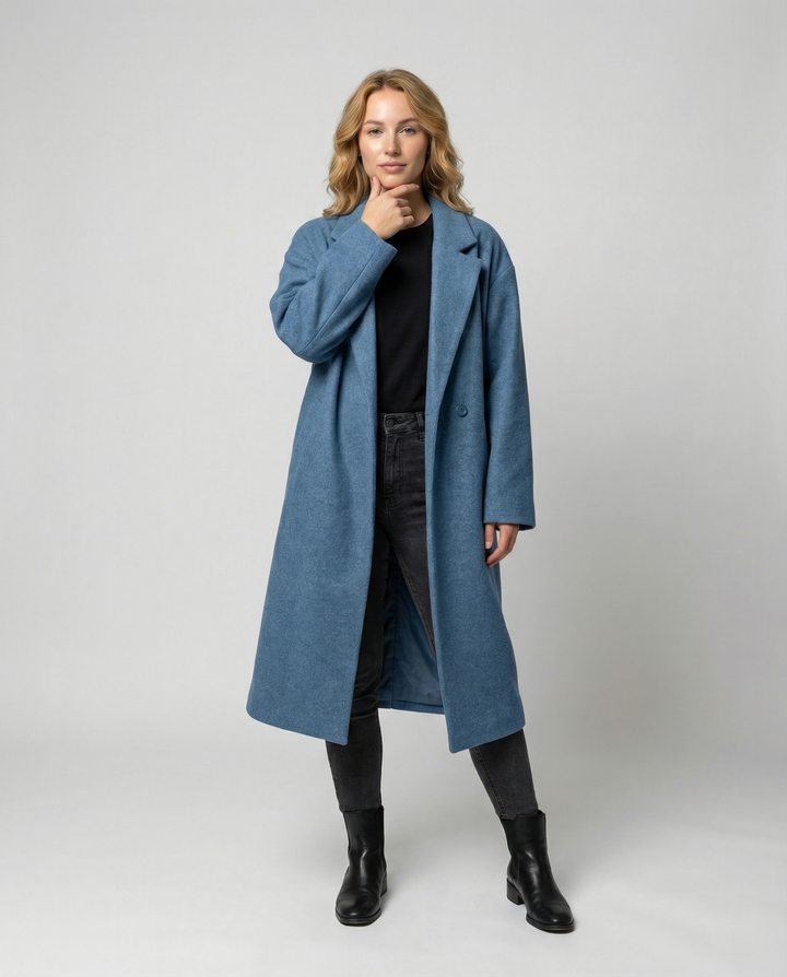 Women's Elegant Oversized Wool Coat with Pockets & Comfort