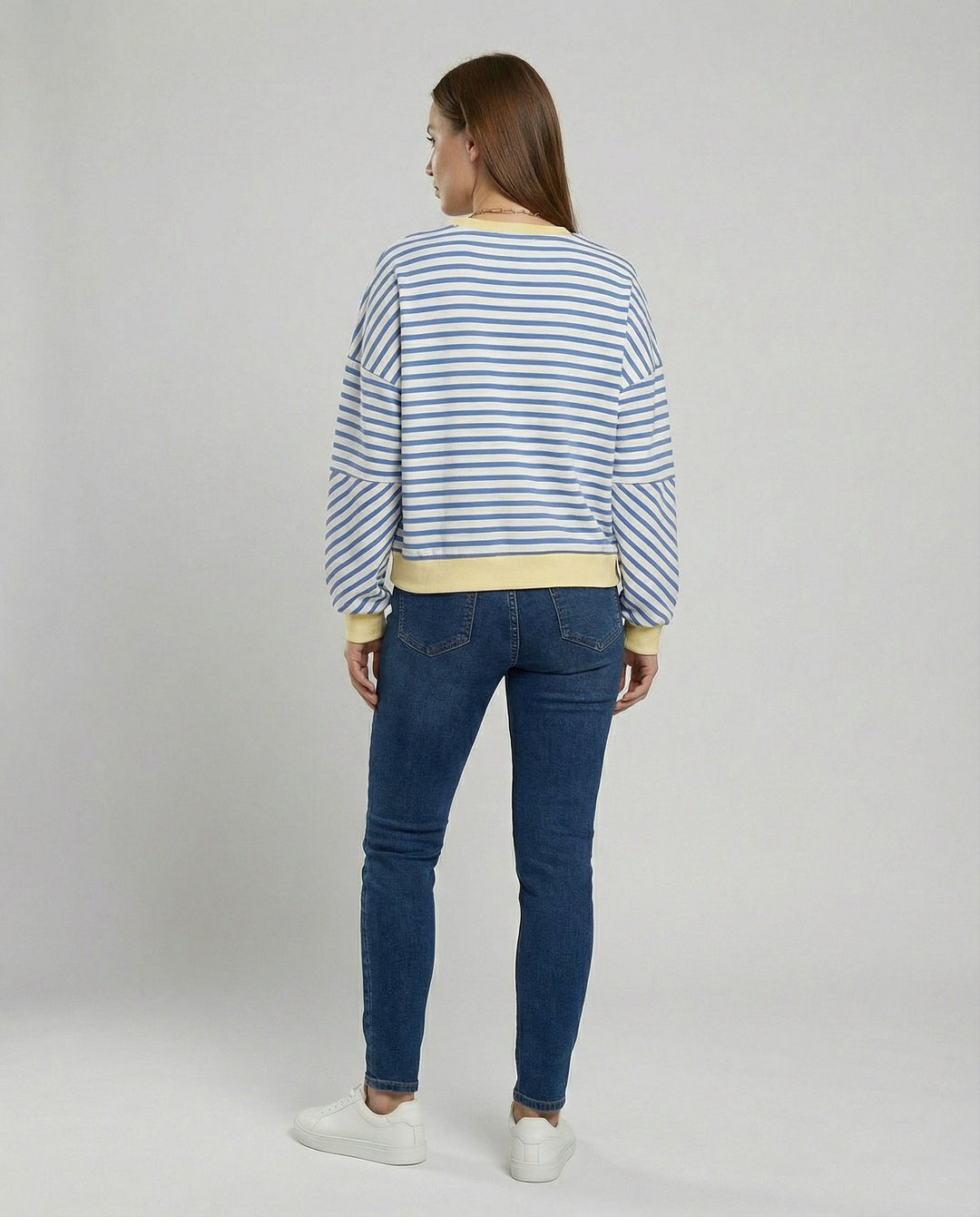 Women's Casual Striped Sweatshirt with Boxy Cut and Contrasting Trims