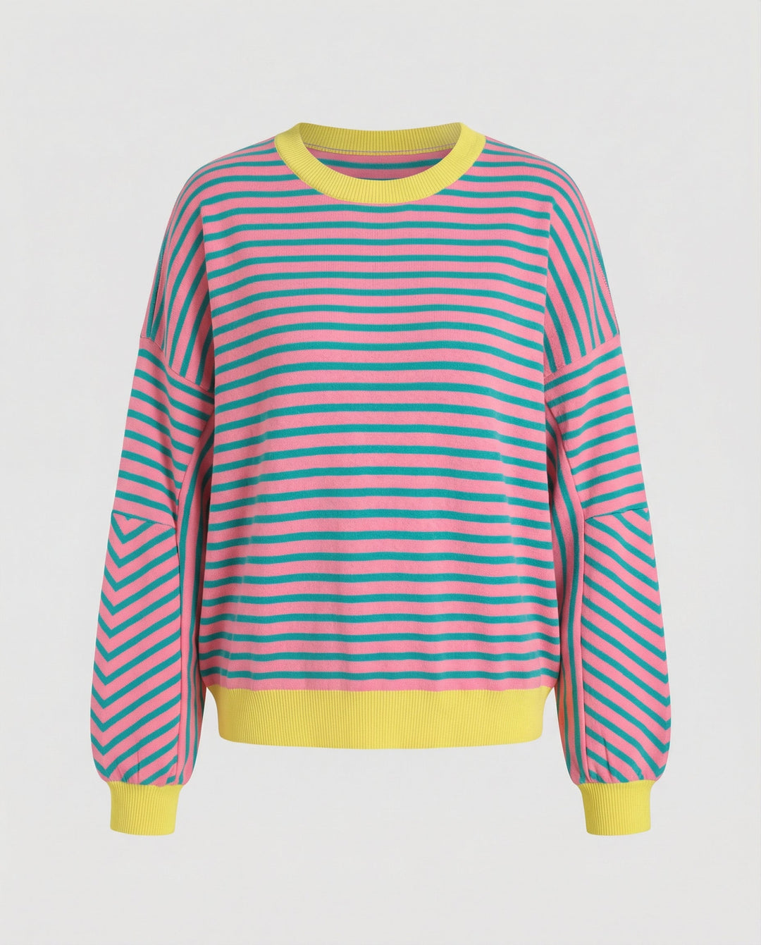 Women's Casual Striped Sweatshirt with Boxy Cut and Contrasting Trims