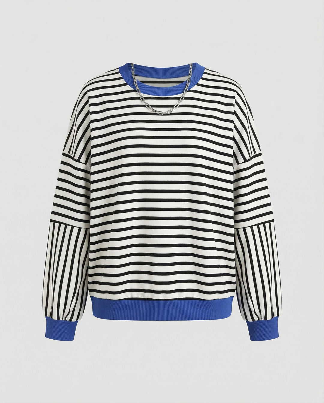 Women's Casual Striped Sweatshirt with Boxy Cut and Contrasting Trims