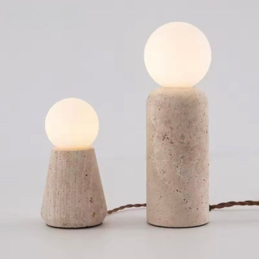 Kiki's Way | Alvaer Travertine Table Lamp – Frosted Glass Globe