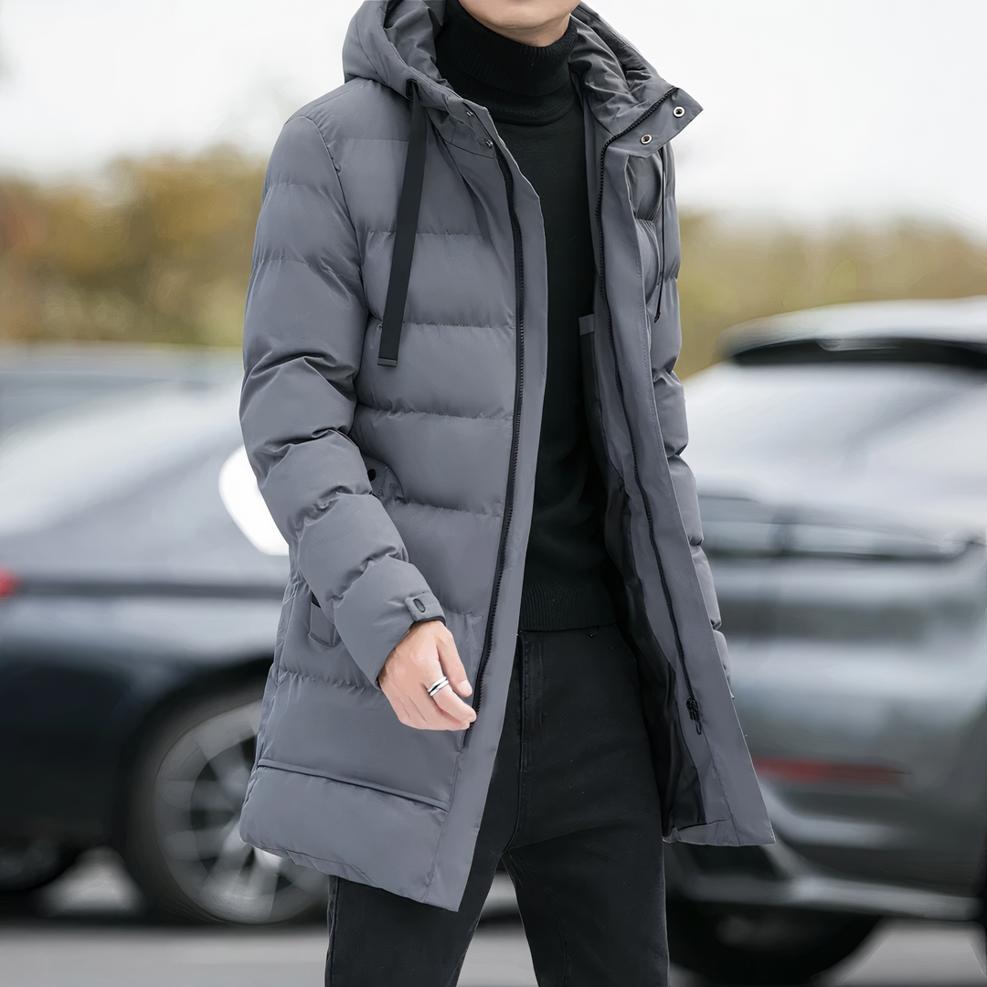 Men's Casual Winter Lined Long Coat with Hood