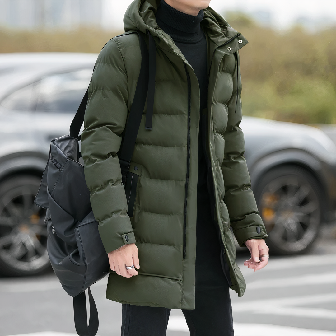 Men's Casual Winter Lined Long Coat with Hood