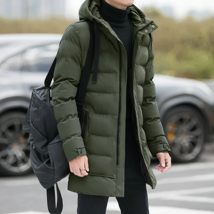 Men's Casual Winter Lined Long Coat with Hood