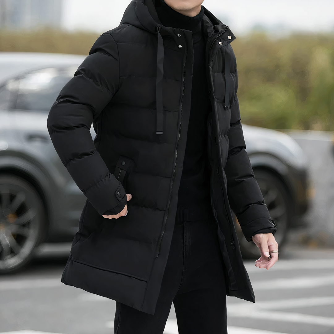Men's Casual Winter Lined Long Coat with Hood