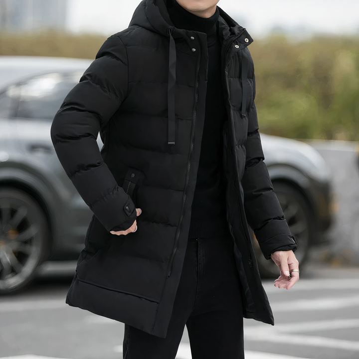 Men's Casual Winter Lined Long Coat with Hood