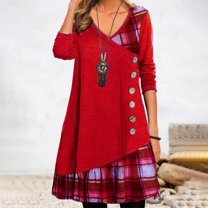 Long-Sleeve Checked Dress
